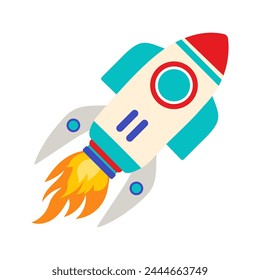 Cartoon spaceship on white background. Vector illustration.