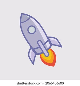 Cartoon spaceship rocket taking off, isolated vector illustration. Simple retro spaceship icon.