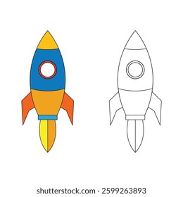 cartoon spaceship rocket vector illustration on white background.