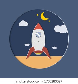 cartoon spaceship. surrounded by planets and stars.Vector illustration