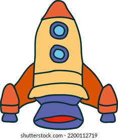 cartoon spaceship. UFO, spaceship and rocket vector flying saucer