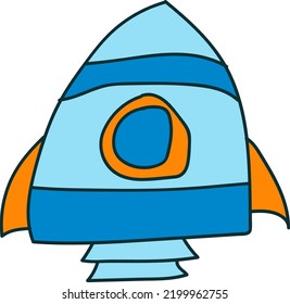 cartoon spaceship. UFO vector flying saucer, spaceship and rocket.