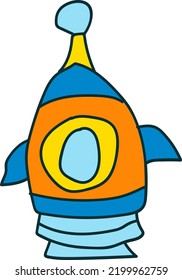 cartoon spaceship. UFO vector flying saucer, spaceship and rocket.