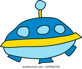 cartoon spaceship. UFO vector flying saucer, spaceship and rocket.