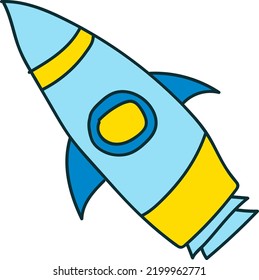 cartoon spaceship. UFO vector flying saucer, spaceship and rocket.