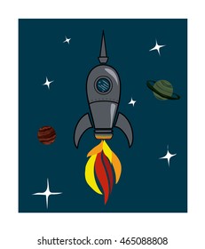 Cartoon Spaceship vector illustration and planets