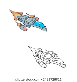 Cartoon spaceship vector illustration. Simple design outline style. You can change color you want. Easy to edit. 
