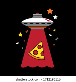 Cartoon spaceships vector, pizza, UFO, alien spaceship, funny print