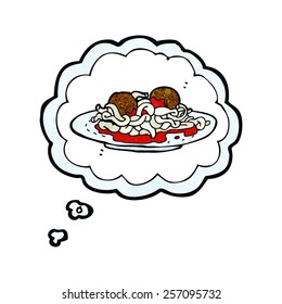 Cartoon Spaghetti und Fleischbälle mit Gedankenblase