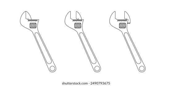 Cartoon spanner, adjustable-wrench or adjustable tensioner. Handyman tools for repairs. Pipes, maintenance and repair. Hand work tool. Work service tools. Auto Mechanic wrench. Adjustable spanner.