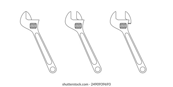 Cartoon spanner, adjustable-wrench or adjustable tensioner. Handyman tools for repairs. Pipes, maintenance and repair. Hand work tool. Work service tools. Auto Mechanic wrench. Adjustable spanner.