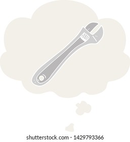 cartoon spanner with thought bubble in retro style