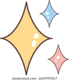 Iconos brillantes de dibujos animados con tres colores diferentes.