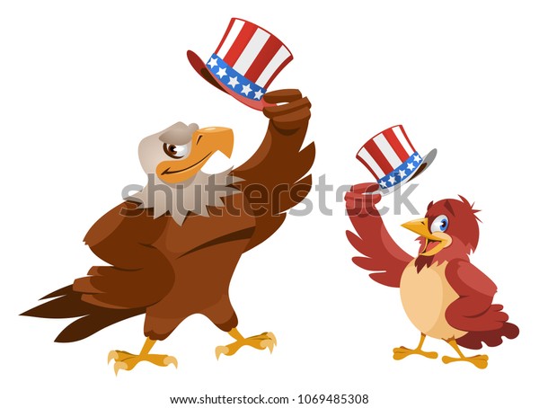 Cartoon Sparrow American Eagle Raise Their Stock Vector Royalty Free