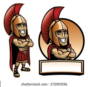 cartoon of spartan army pose and smiling