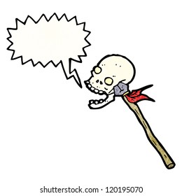 cartoon spear in skull