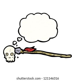 cartoon spear in skull