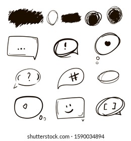 Cartoon speech bubble balloons collection on white chalkboard. Vintage clouds collection sketch. Vector illustration for your web design.