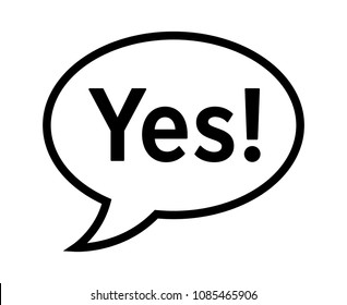 Cartoon speech bubble or dialogue balloon with the word 'Yes' in it line art icon for comic apps and websites