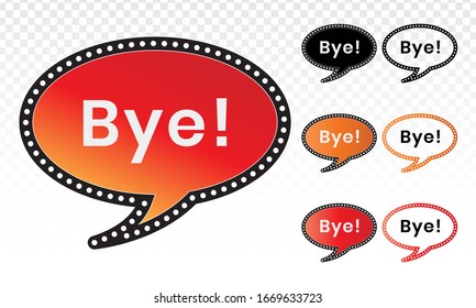 Cartoon speech bubble or dialogue balloon with the word "Bye" or goodbye line art icon for comic applications and websites