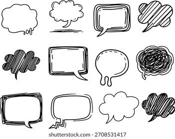 Conjunto de doodle de burbuja de discurso de dibujos animados creado con contornos ásperos y Formas divertidas.