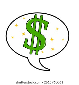 Cartoon Speech Bubble with Green Dollar Sign Symbol