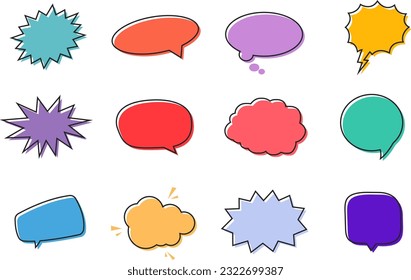 La burbuja del discurso de caricatura pone iconos. Ilustración vectorial en diseño plano