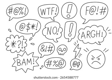 Cartoon-Sprechblasen mit wütendem Text und schwörenden Symbolen