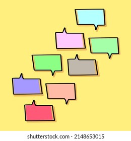 cartoon speech bubbles on yellow background Different doodle forms for your text, dialogs icon vector Blank with text place. different hand drawn shapes isolated hand drawn speech bubbles isolated. 