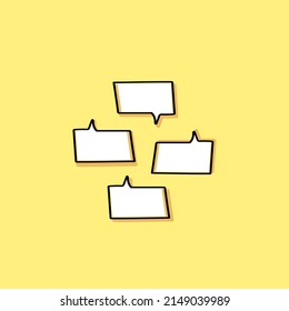 Cartoon-Sprachblasen auf gelbem Hintergrund Unterschiedliche Doodle-Formulare für Ihren Text, Dialoge Symbol Vektorgrafik Leere mit Textstelle. verschiedene handgezeichnete Formen einzeln handgezeichnete Sprachblasen einzeln. 