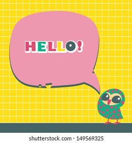 Cartoon speech bubbles with owls. Vector illustration.