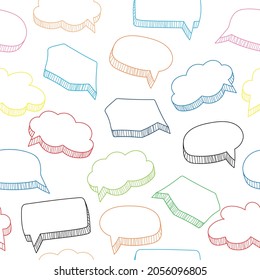 Cartoon speech bubbles seamless pattern in hand drawn style, vector illustration