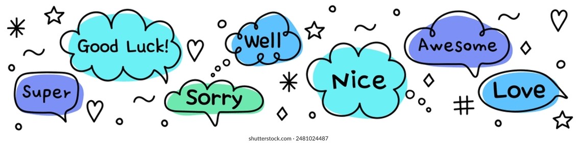 Cartoon speech bubbles set. Cartoon style balloons with text message. Vector illustration