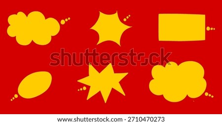 Cartoon speech bubbles in yellow on a red background for comic strips and graphic novels adding emphasis and dialogue to the scene