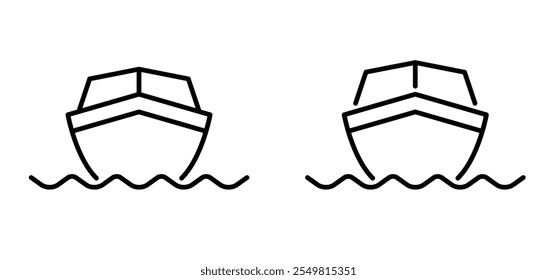 Cartoon speed boat icon. Speatboat line pattern. Ship, fishing boats sign. Water transport concept. Maritime motor yacht boat. Water wave. Speedboats or motorboats for fun and holiday sports.