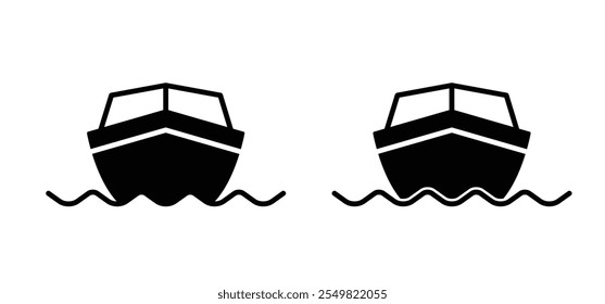 Cartoon speed boat icon. Speatboat line pattern. Ship, fishing boats sign. Water transport concept. Maritime motor yacht boat. Water wave. Speedboats or motorboats for fun and holiday sports.