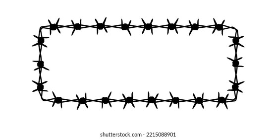 Cartoon speed bubble or speech bubble and rusty barbed wire. Wired or wires sign. For freedom or repression. World refugee day, remembrance of slave trade and its abolition. Barbed icon Fence idea.