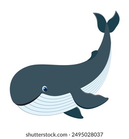 Cartoon sperm whale on a white background. Cheerful ocean inhabitant. Cachalot for children's design.