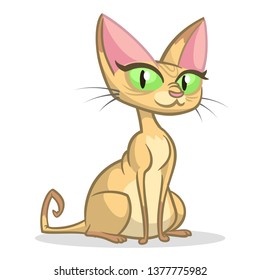 Cartoon Sphynx cat illustration. Funny bald cat with green eyes. Vector isolated