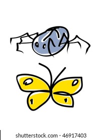 Cartoon spider and butterfly