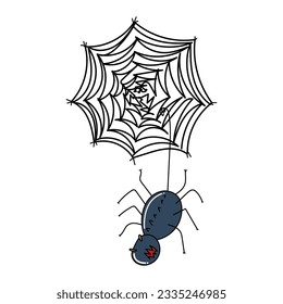 Cartoon Spider. Halloween spider. Halloween Scary spider hand drawn style. Vector illustration.