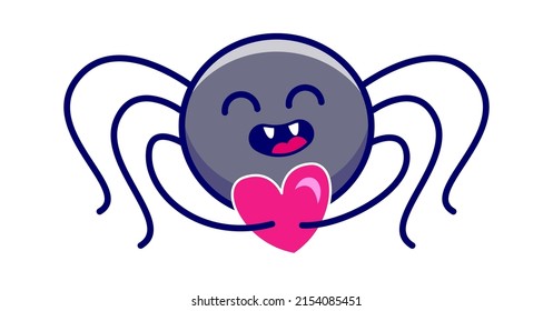 Cartoon spider with heart. Vector illustration