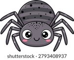 Cartoon spider illustration, friendly insect character, children’s animal clipart, editable, vector, isolated, dark gray bug design