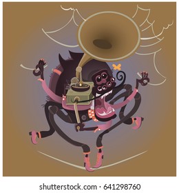 Cartoon spider with nature background