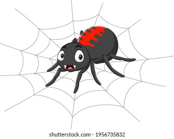 Cartoon spider on the cobweb