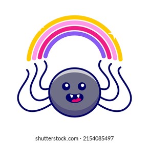 Cartoon spider with rainbow. Vector illustration