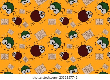 cartoon spider seamless pattern. Vector Spider Illustration.