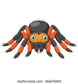 Cartoon spider tarantula with red knees. Danger animal