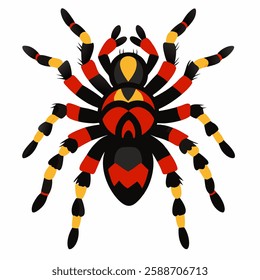 Cartoon spider tarantula.Colorful poisonous insect . Suitable for children's books on biology, sticker, mascot, logo.Vector illustration top view on white background.