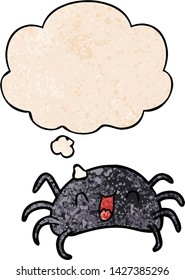cartoon spider with thought bubble in grunge texture style